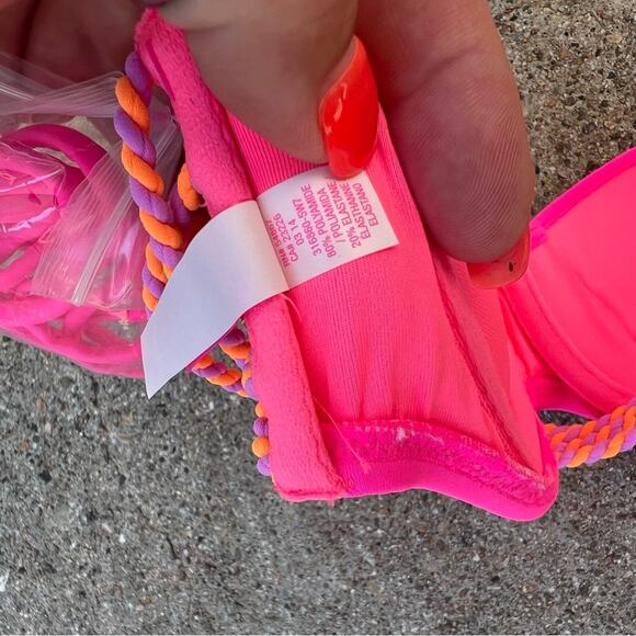 Victoria’s Secret 32A Orange Fuchsia Twist Strap Hot Pink Bandeau Bikini Top - Picture 4 of 5